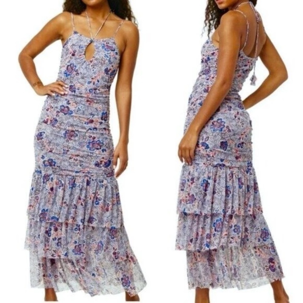 NWT Anthropologie MISA Nicola Floral Mesh Midi Dress Blue Size Medium MSRP $350